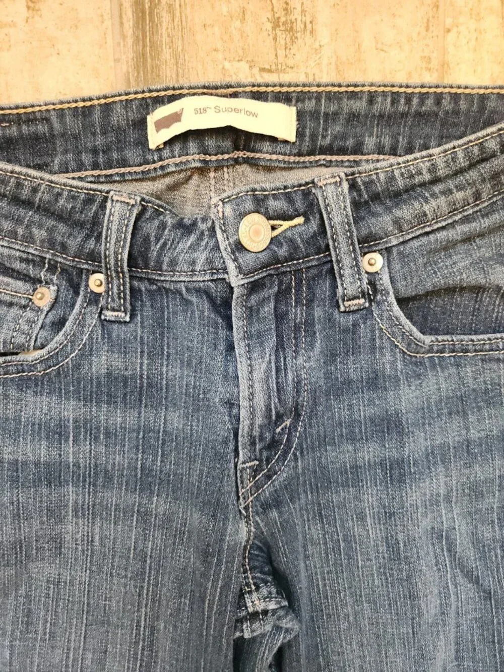 Vintage Levi 518 Superlow Boot Cut Jeans Womens 1 Juniors Blue Stretch Denim Y2K